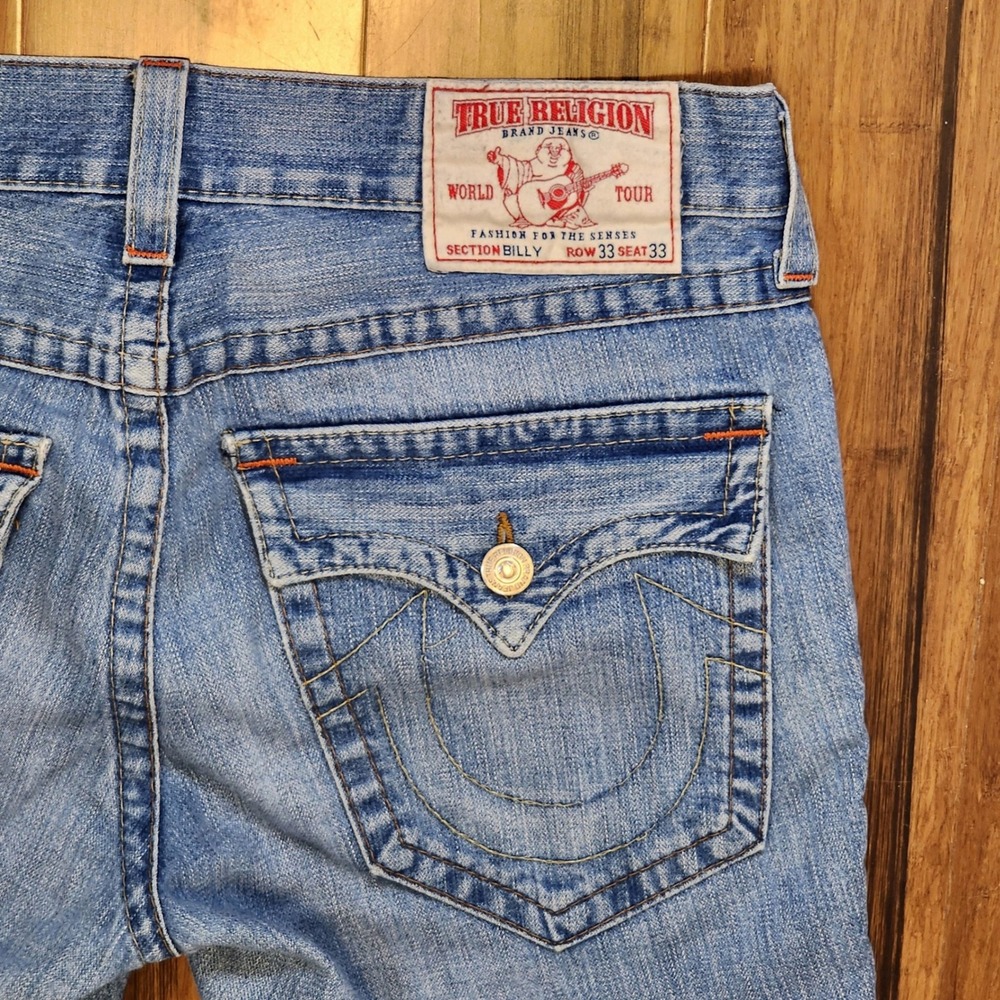 True Religion Mens Billy Bootcut Jeans Row 33 Seat 33 Raw Denim Blue Wash 33x31 - Picture 7 of 7